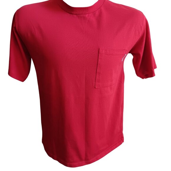 Vintage 1990's Men's Tee Medium RED PLAIN POCKET UNION MADE T-shirt USA - Picture 1 of 5